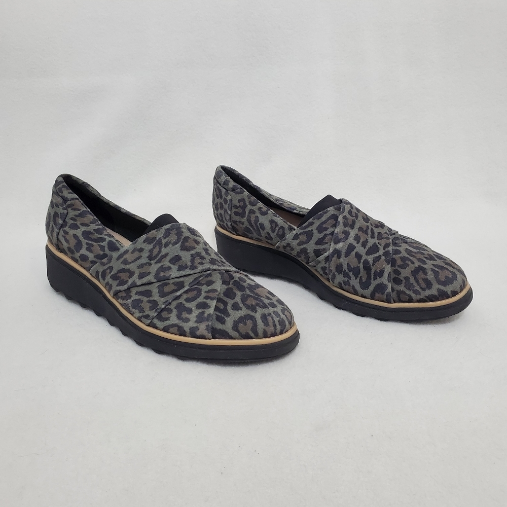 Clarks Sharon Form Suede Leopard Loafers